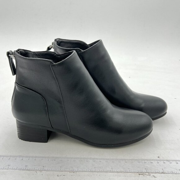 Black Women Round Toe Block Chunky Low Heel Chelsea Boot Back Zip Ankle Boots - Picture 3 of 6